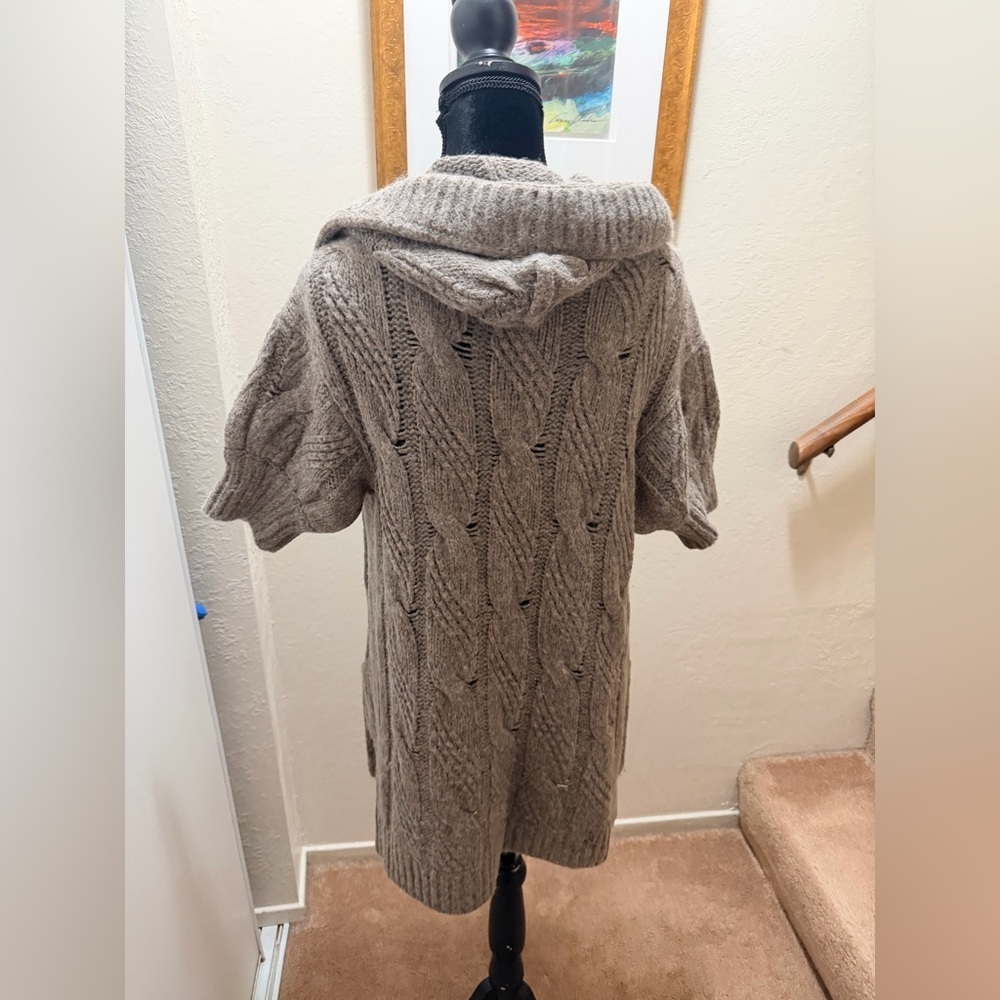 Vince Short Sleeve Cable Knit Cardigan wool & alpaca blend open-front silhouette - Picture 7 of 9